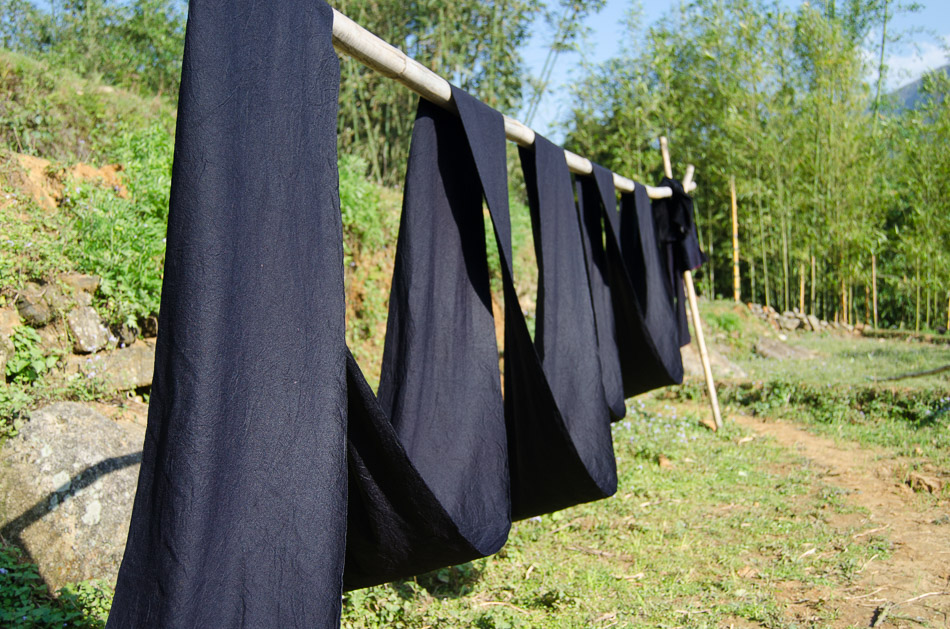 Indigo dyed fabrics drying in the sun